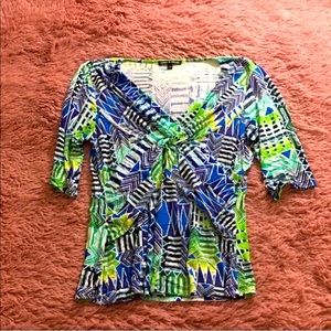 Green Blue Cable & Guage Blouse 3/4 Sleeves